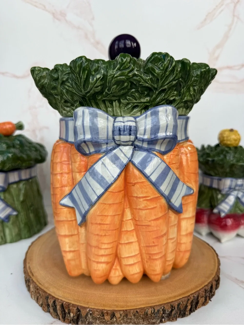 Vintage Fitz and Floyd Vegetable Bowquet Ceramic Kitchen Canister Set Majolica